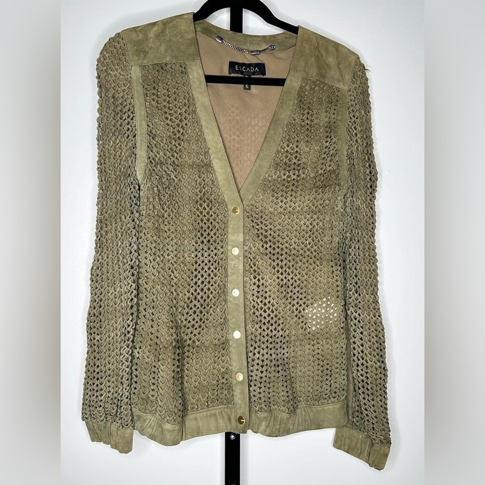 Escada Women's 100% Leather Blazer - Green Cactus - Size 36 - Picture 6 of 8